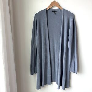 Eileen Fisher Open Front Cardigan Blue Steel Longline Layering Lagenlook Size XL